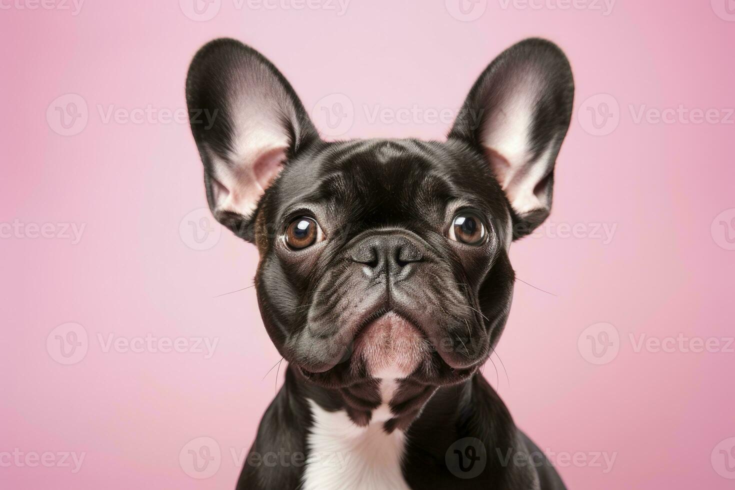 AI generated A black dog looking at camera on Pink Background. AI Generated photo