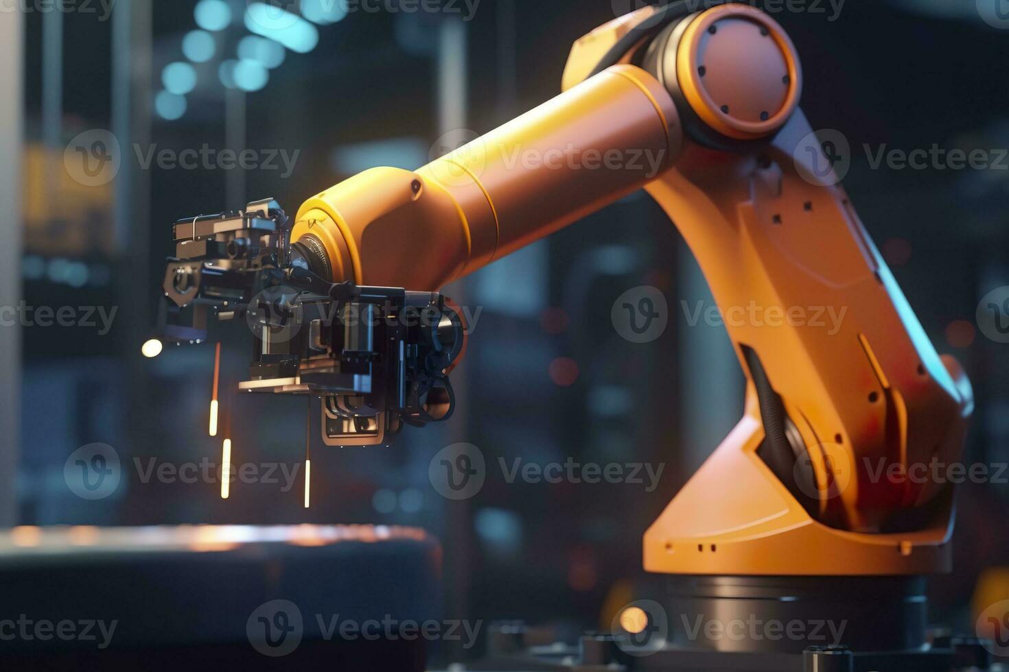 AI generated Arm robot working with Screen monitor control industrial machine robot arm line. Generative AI photo