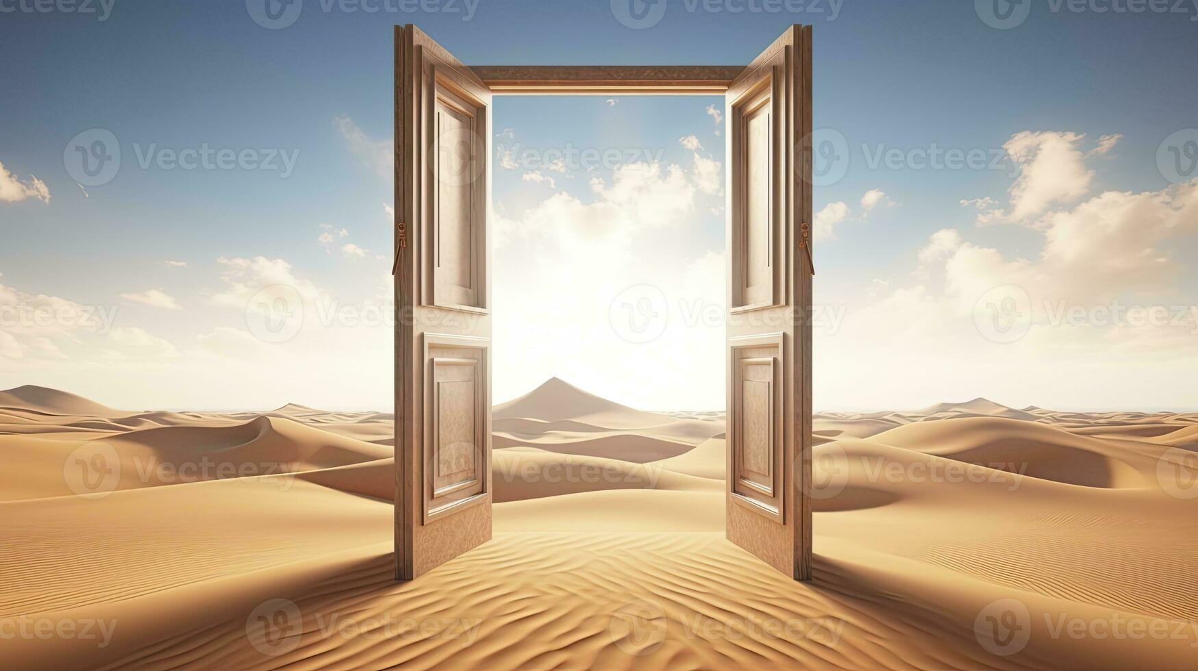 AI generated The opened door on the desert. Unknown and start up concept. AI Generated. photo