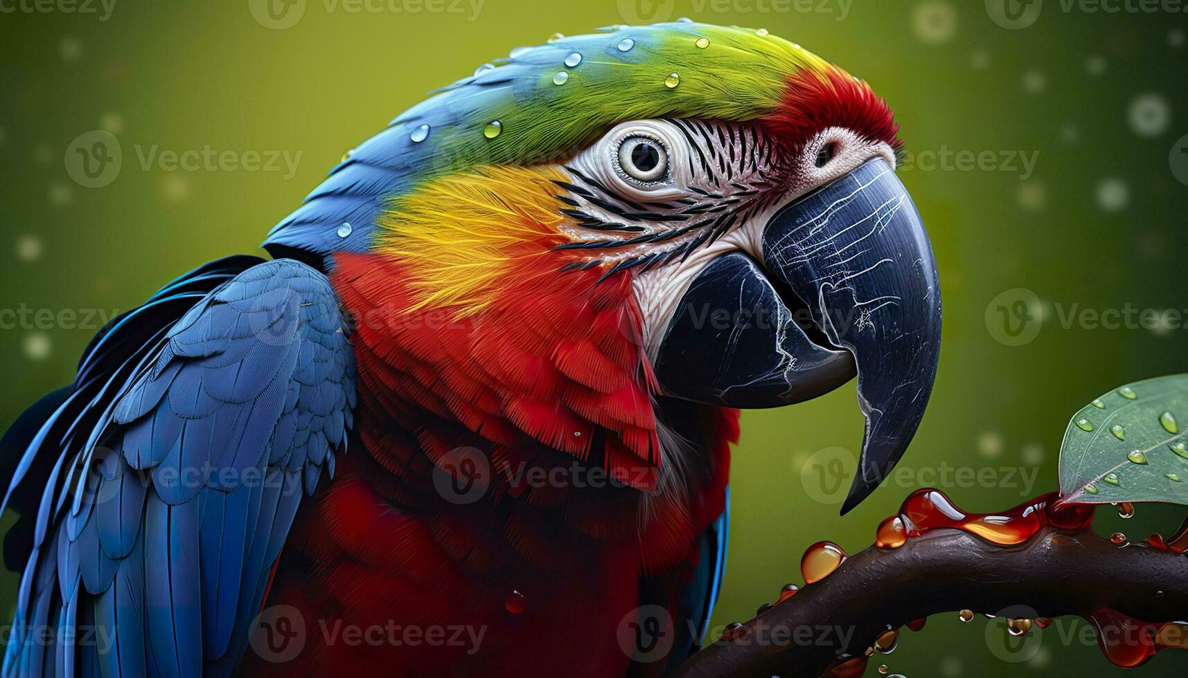 AI generated Tropical macaw perched, vibrant feathers in focus. Generative AI photo