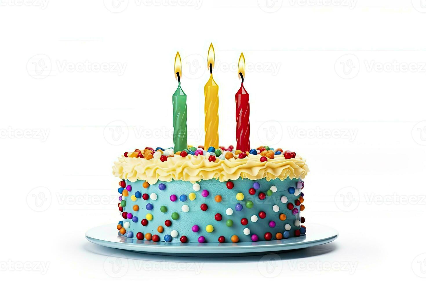 ai generado vistoso cumpleaños pastel con velas aislado en blanco antecedentes. ai generado foto