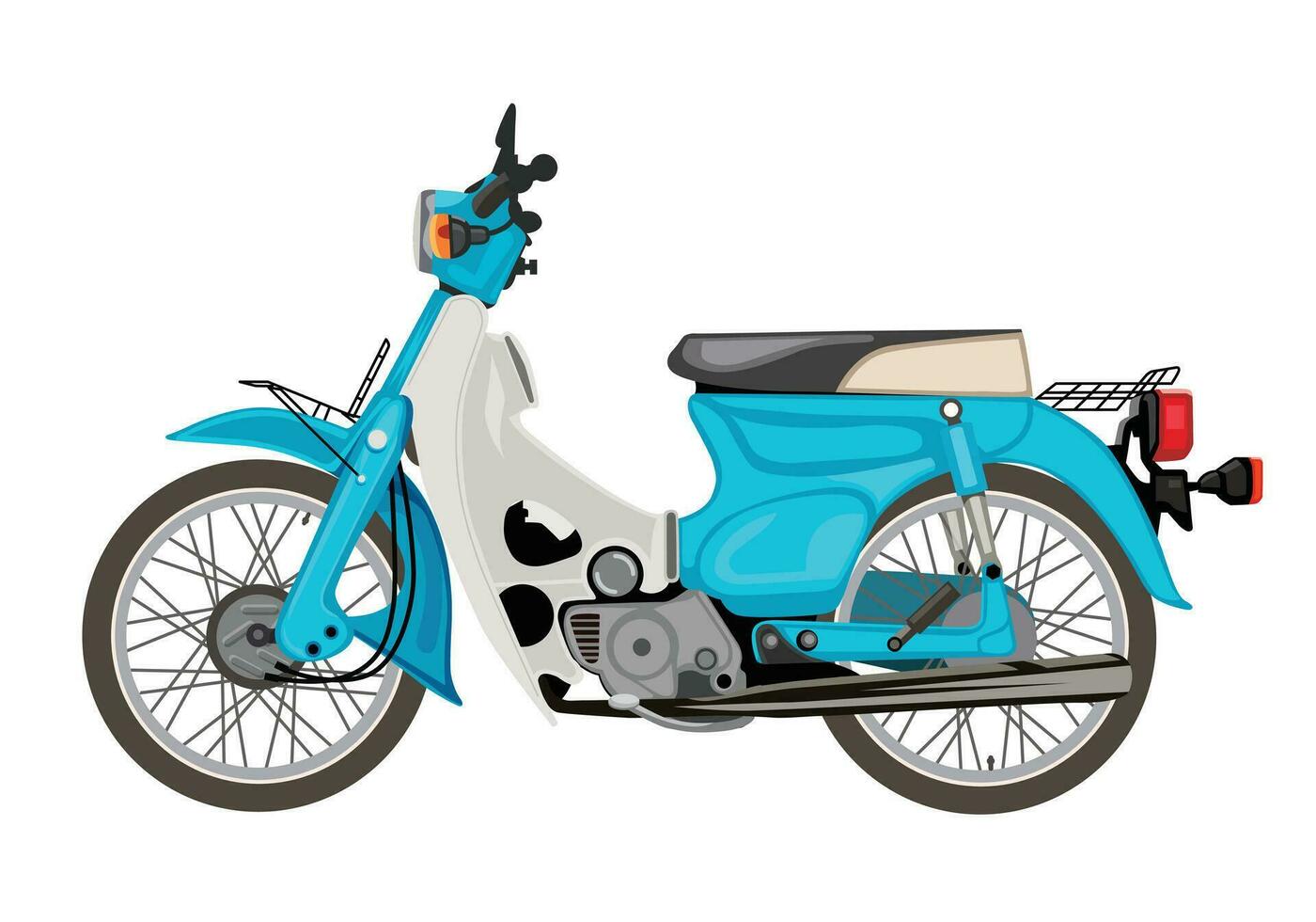 blue classic motorbike 70s vector with white background.