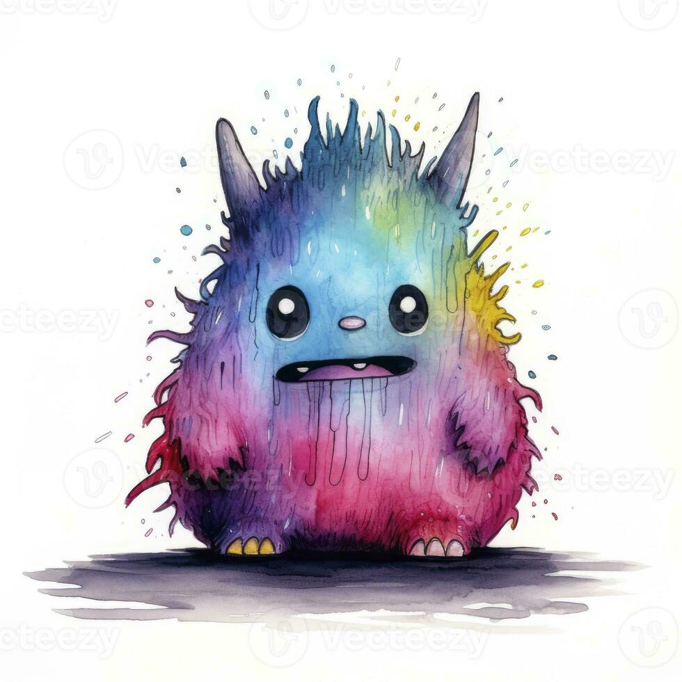 AI generated Watercolor cute monster on white background. AI Generated photo