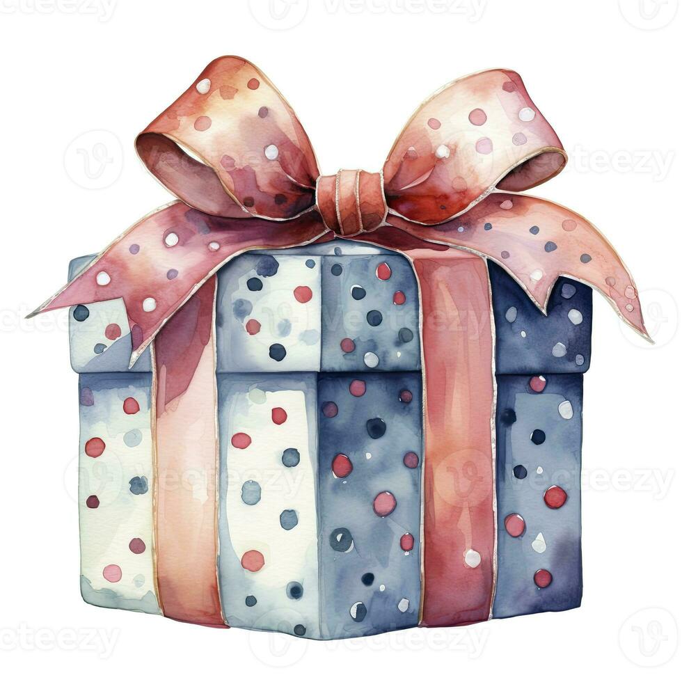 AI generated Watercolor birthday present with bow isolated on white background.  AI Generated photo