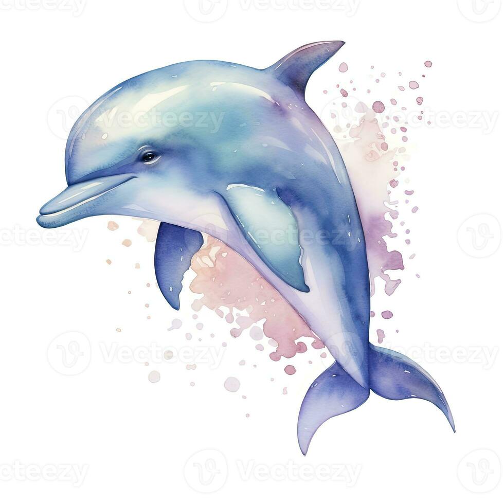 AI generated Watercolor fantasy Baby Dolphin clip art isolated white background. AI Generated photo