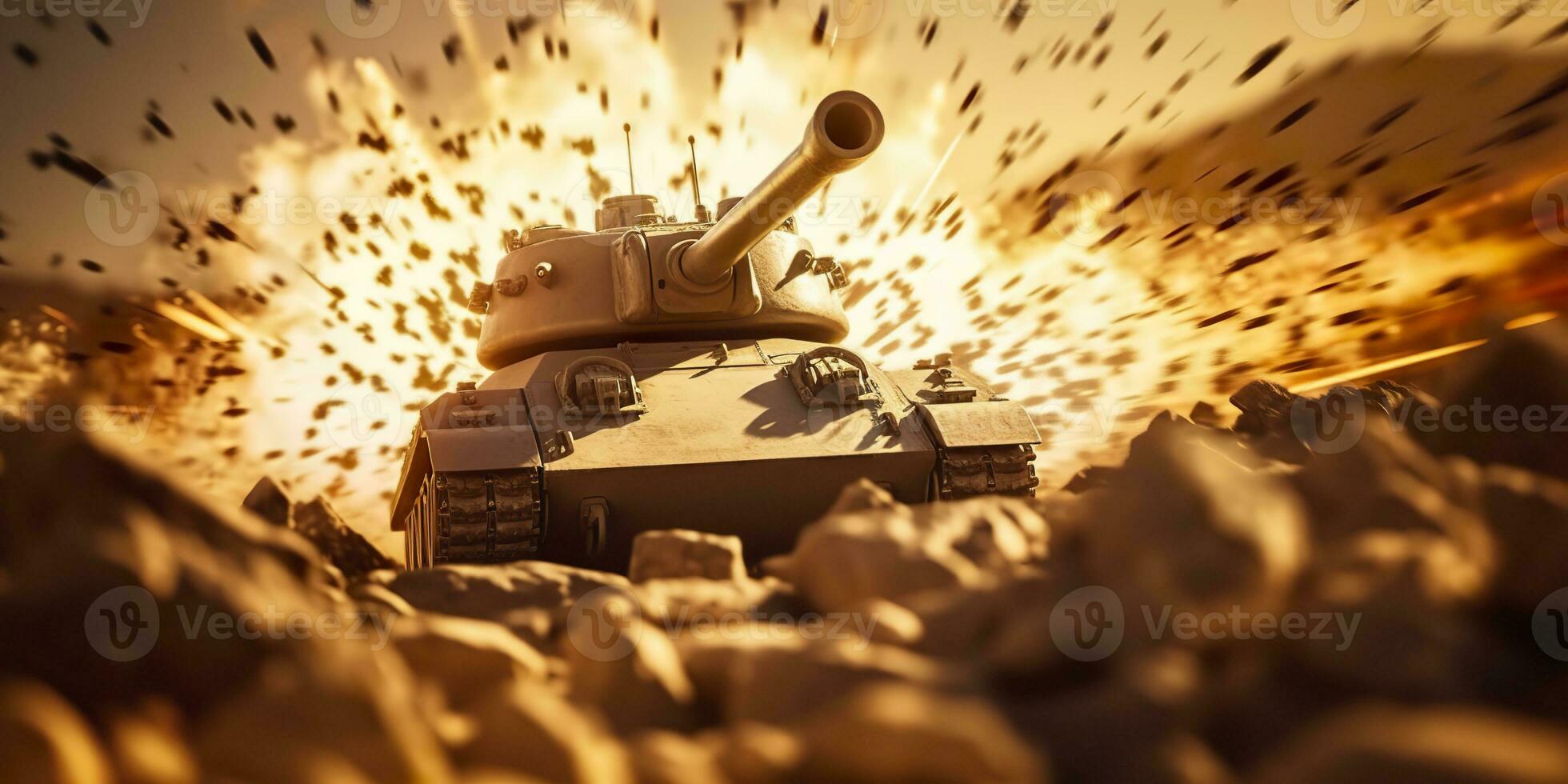 AI generated A Close Up Look at the Power and Destruction of a World War II Tank Firing Shell. AI Generative photo