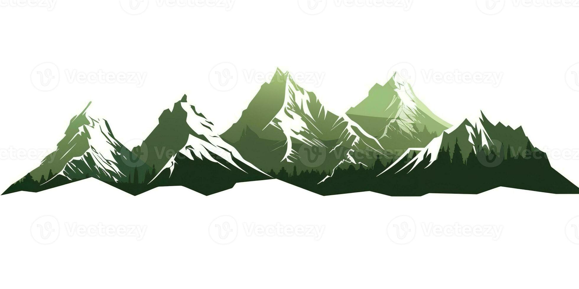 AI generated Green mountain ranges on white background.  AI Generative photo