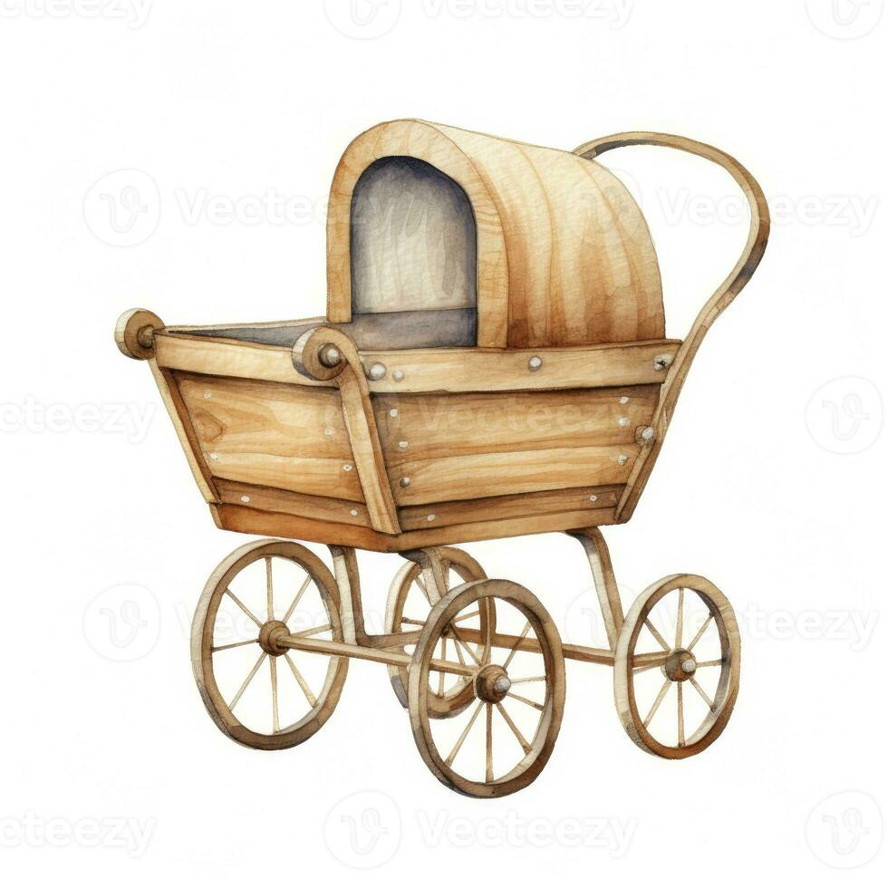 AI generated Watercolor Baby carriage Clipart on white background. AI Generated photo