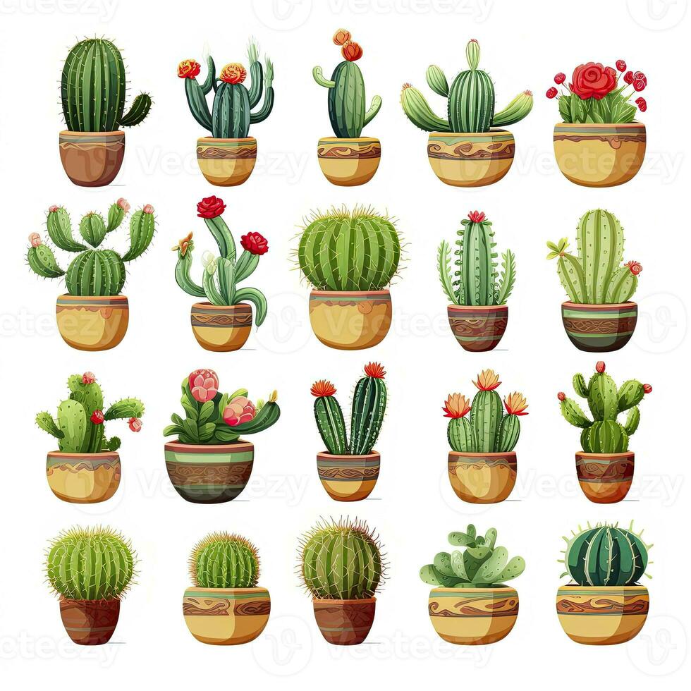 ai generado el cactus conjunto en blanco antecedentes. clipart ilustraciones. ai generado foto