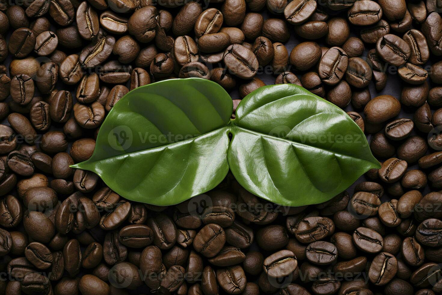 AI generated Green leaves with coffee beans as background. AI Generated photo