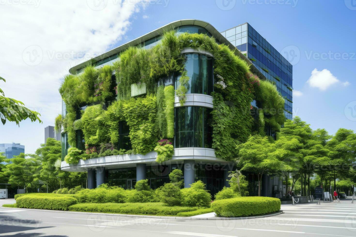 AI generated Office building with green environment. AI Generated photo