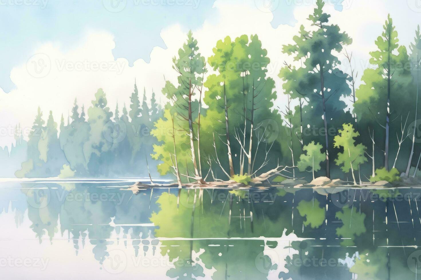 AI generated The serenity of a secluded forest lake.AI Generated photo