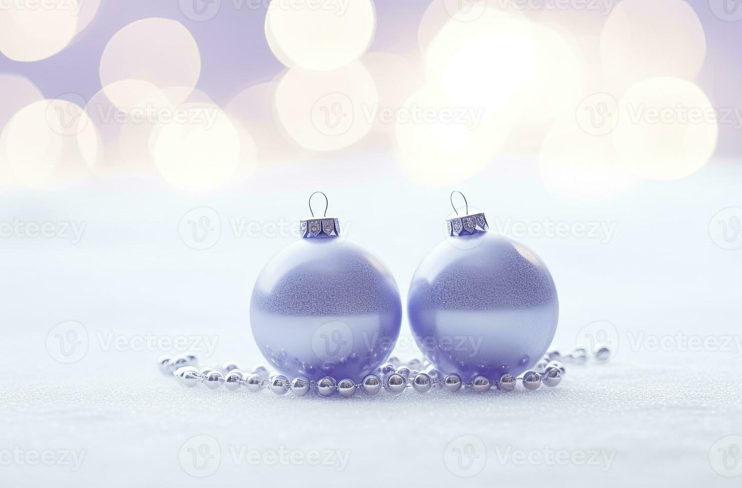 AI generated Christmas decorations ball on snow background. AI Generated photo