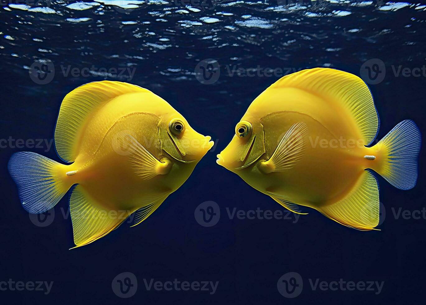 AI generated Two yellow tangs, face to face.  AI Generated. photo