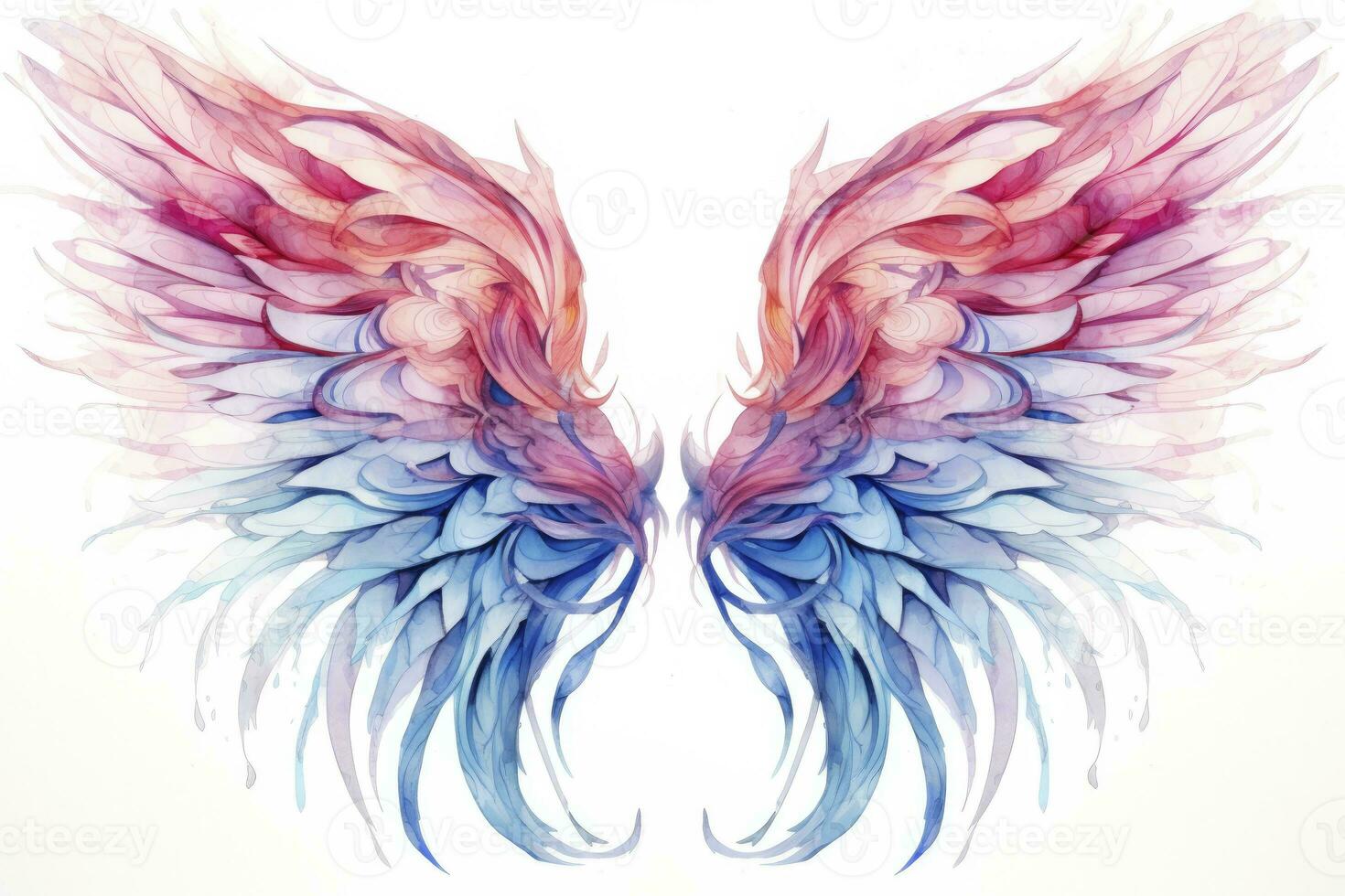 AI generated Beautiful magic watercolor blue pink wings. AI Generated photo