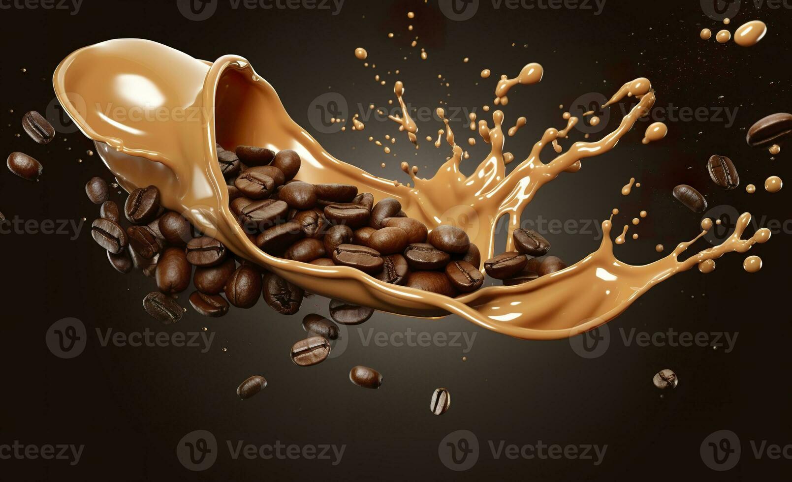 AI generated hot liquid coffee splash with Coffee Bean falling, 3d illustration. AI Generated photo