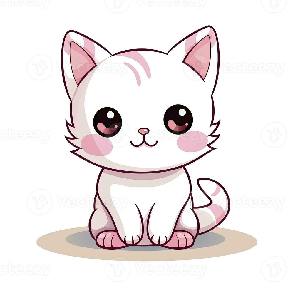 ai generado linda kawaii gato clipart icono blanco antecedentes. ai generado foto