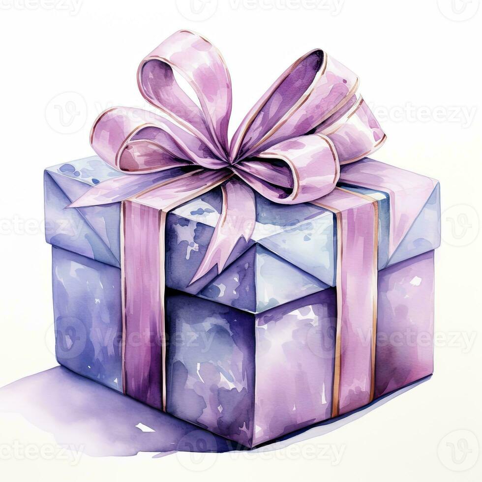 AI generated Watercolor birthday present with bow isolated on white background.  AI Generated photo