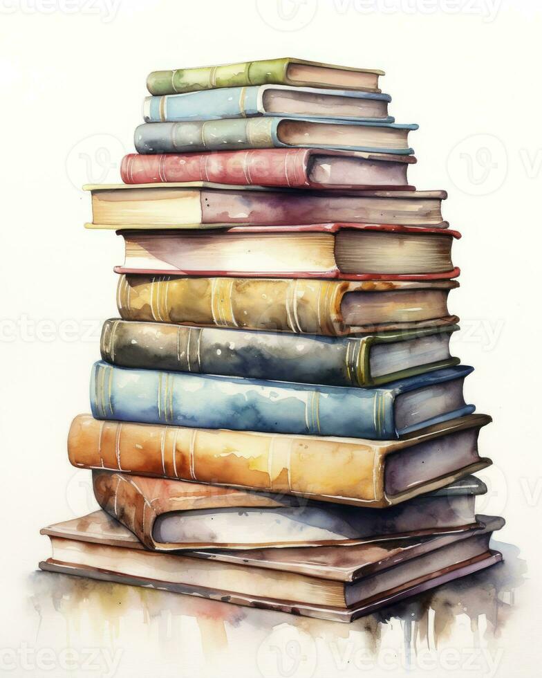 AI generated Watercolor pile of books isolated on white background. AI Generated photo