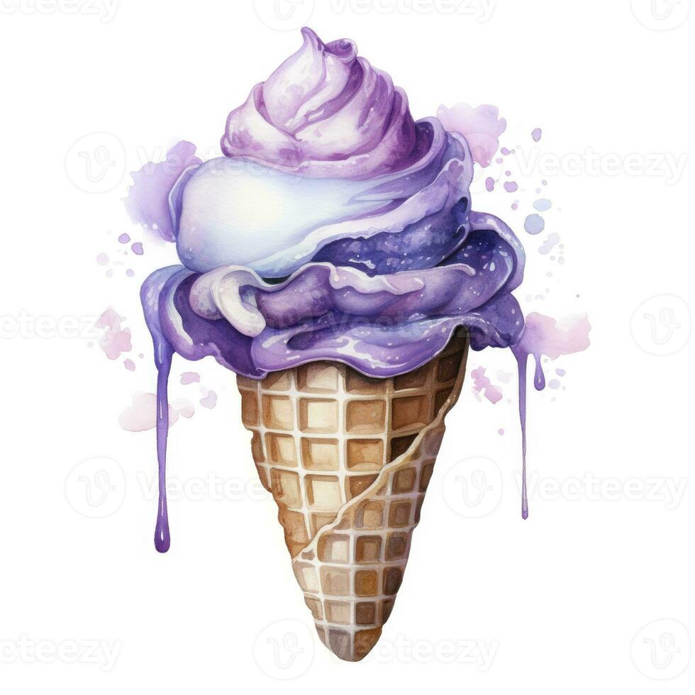AI generated Watercolor ice cream in a waffle cone. AI Generated photo