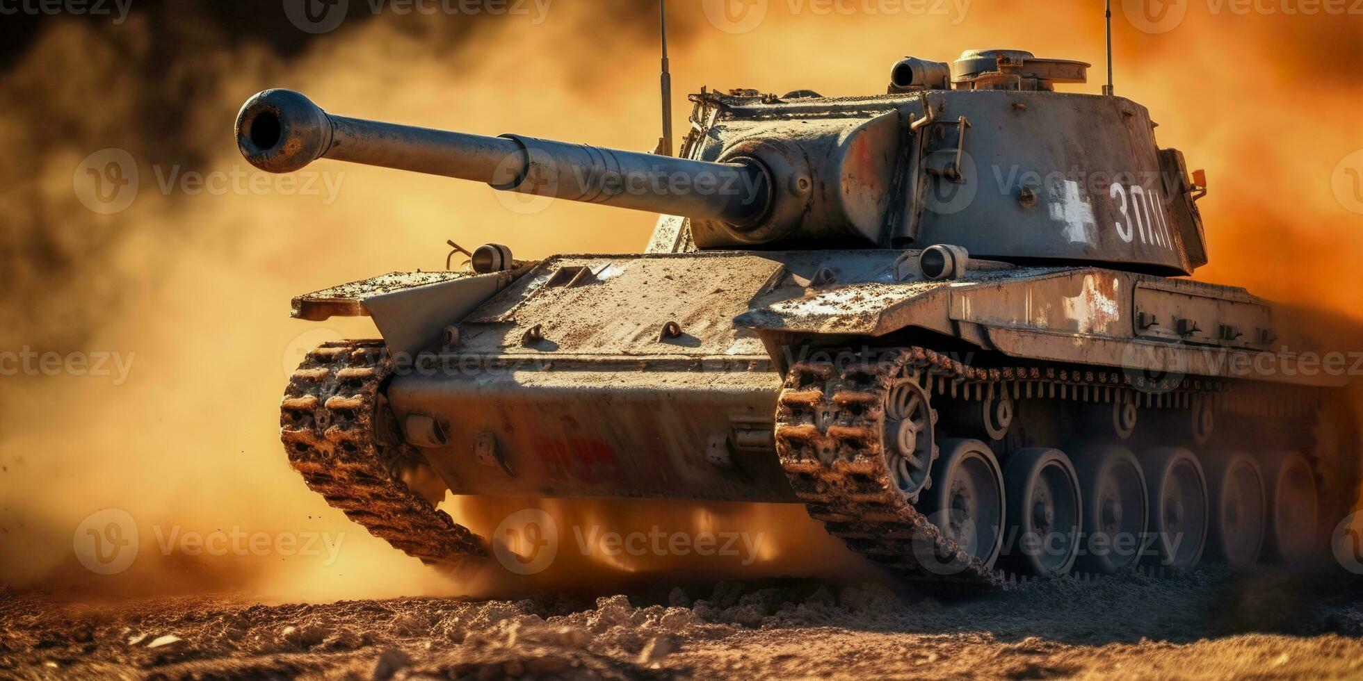 ai generado un cerca arriba Mira a el poder y destrucción de un mundo guerra ii tanque disparo caparazón. ai generativo foto