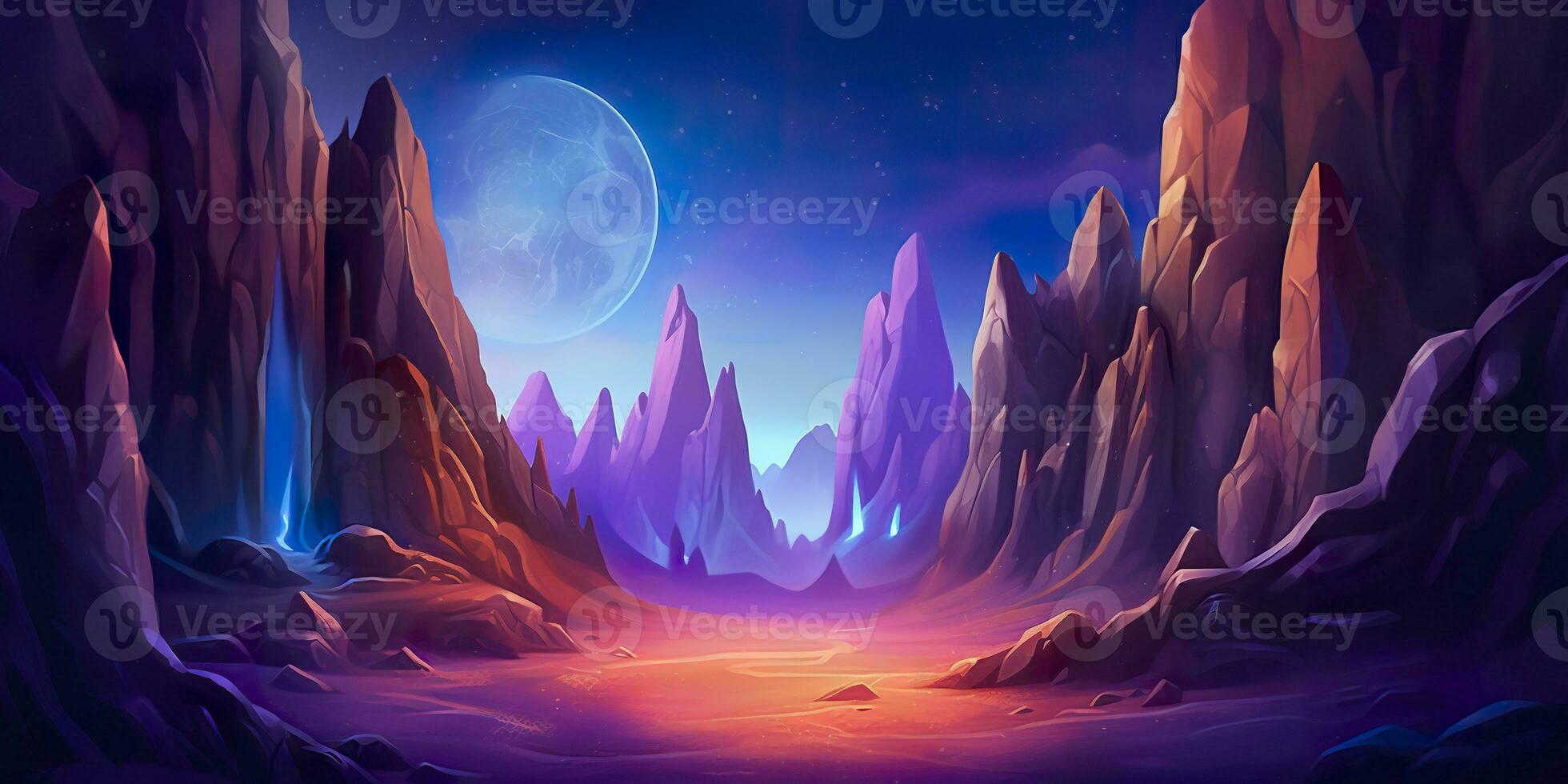AI generated A mountain peak treasure cave in a barren and uninhabited place in Night. AI Generative photo