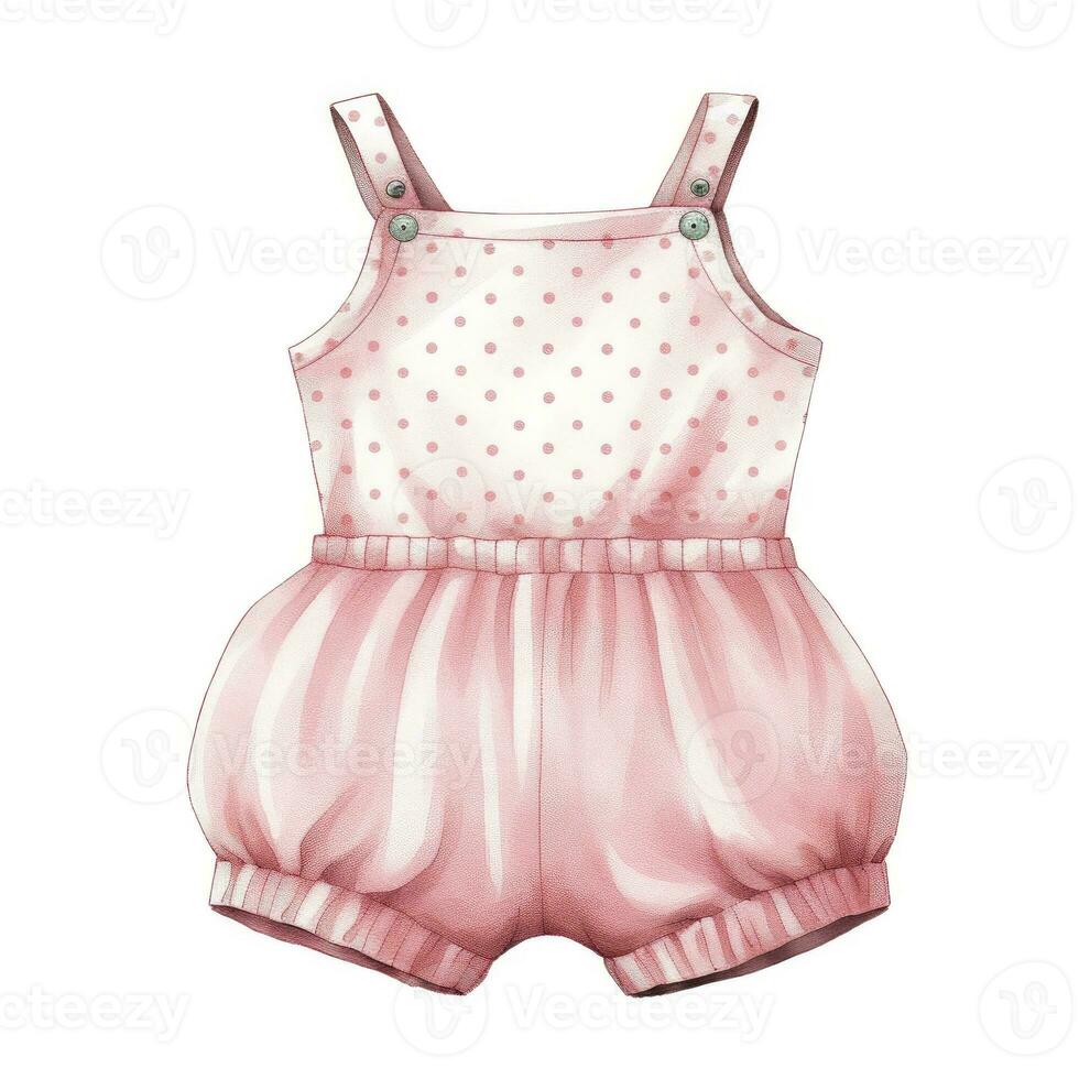 AI generated Pink baby girl romper in watercolors on a white background. AI Generated photo