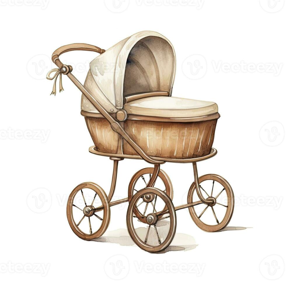 AI generated Watercolor Baby carriage Clipart on white background. AI Generated photo