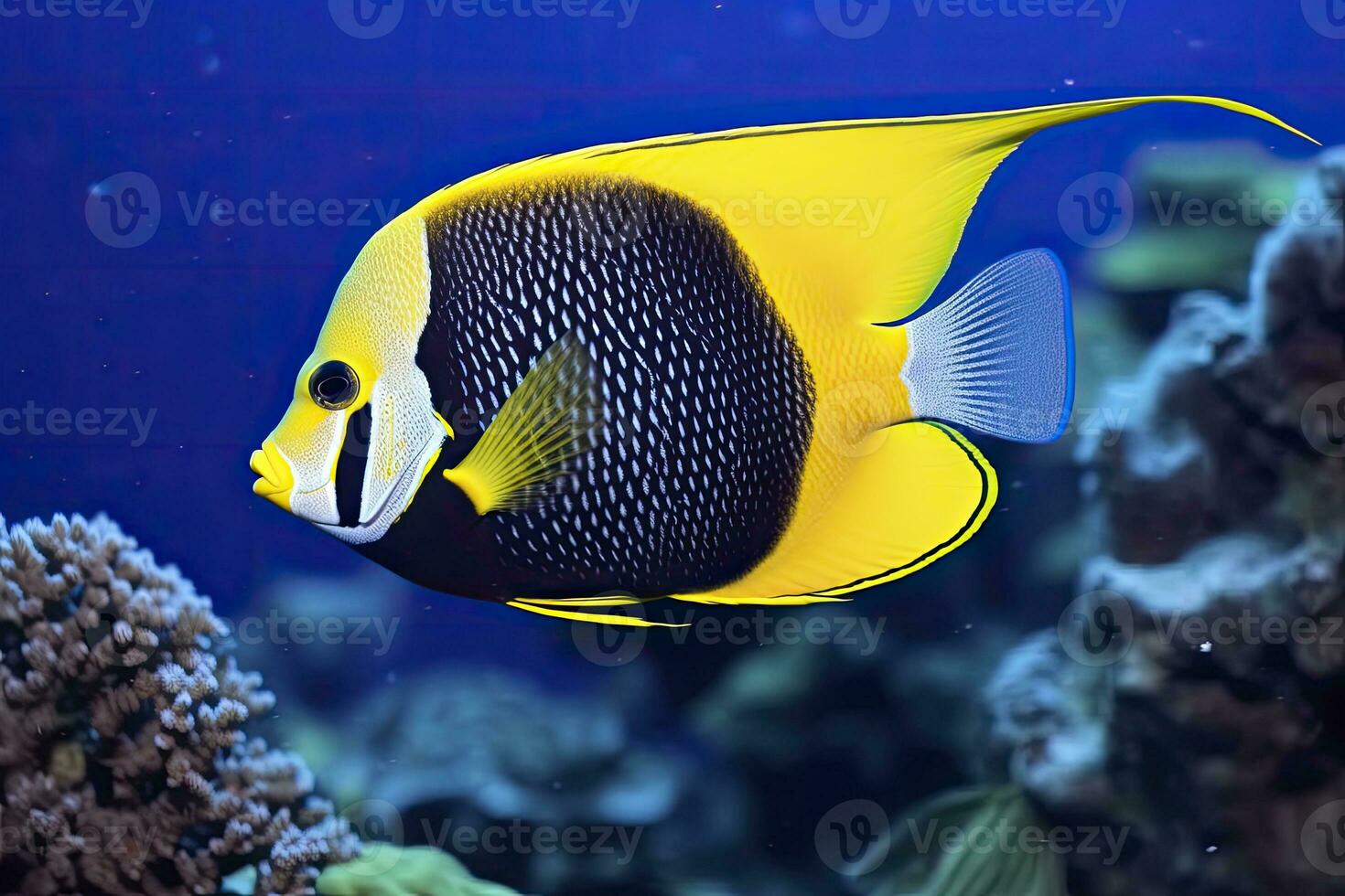 AI generated Beautiful angelfish in the ocean. AI Generated photo