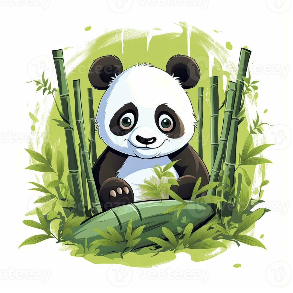 ai generado linda panda en el medio de un bambú bosque. camiseta diseño. ai generado foto