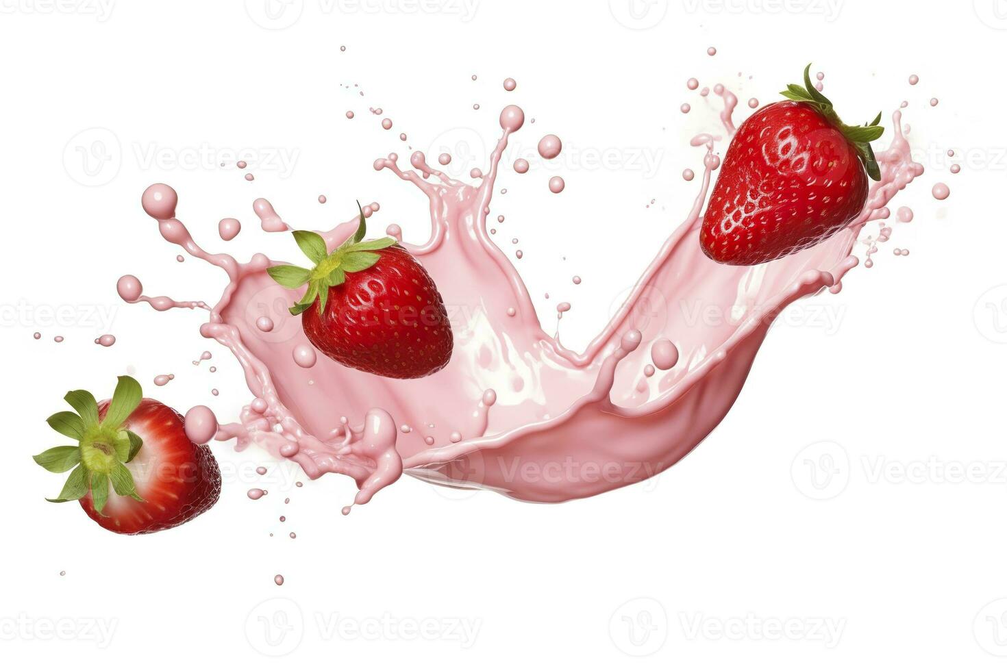 AI generated milk or yogurt splash with strawberries isolated on white background, 3d rendering. AI Generated photo