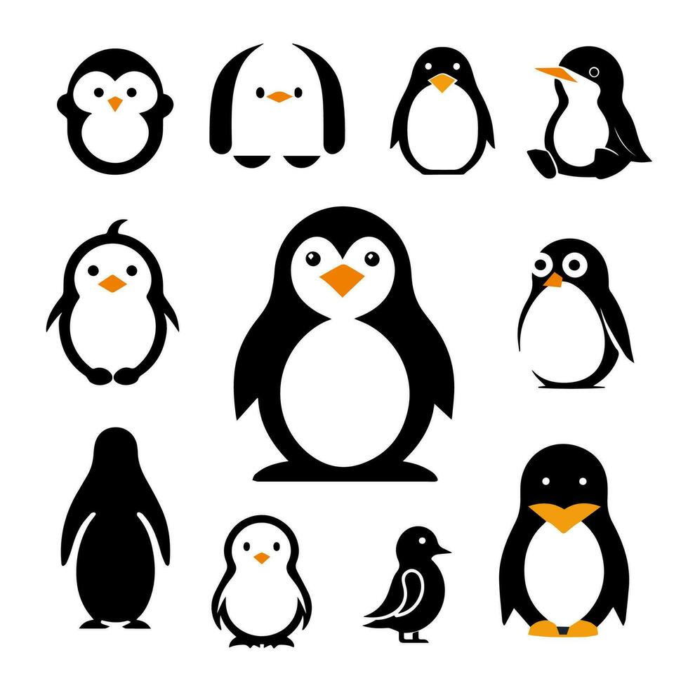 penguin icon set cute variations vector