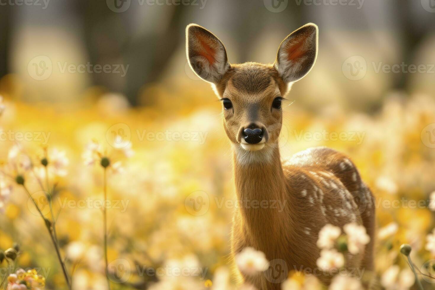 AI generated Female roe deer with beautiful flower. AI Generated photo