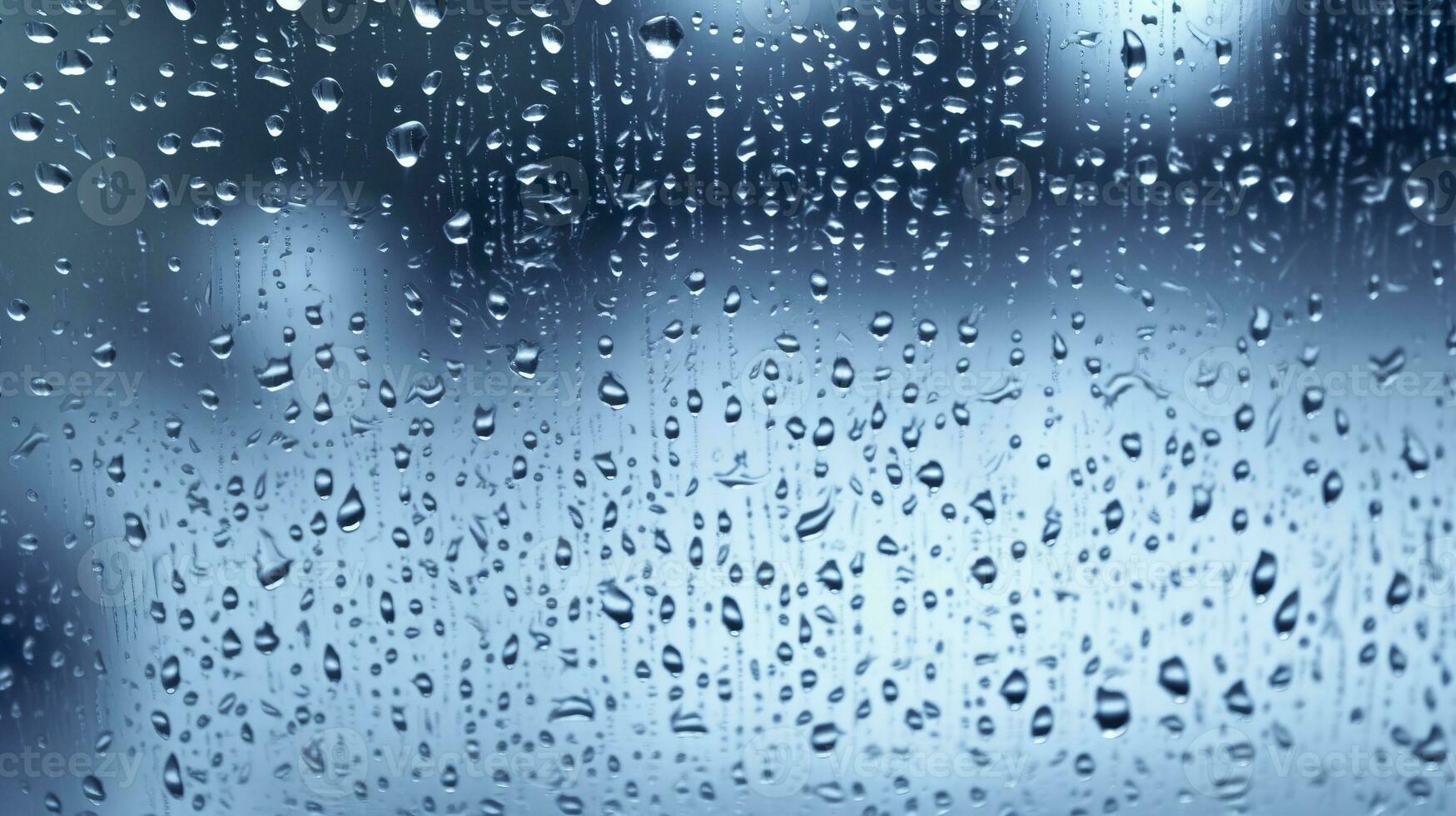 AI generated Raindrops on the window. Blue tone. Generative AI photo