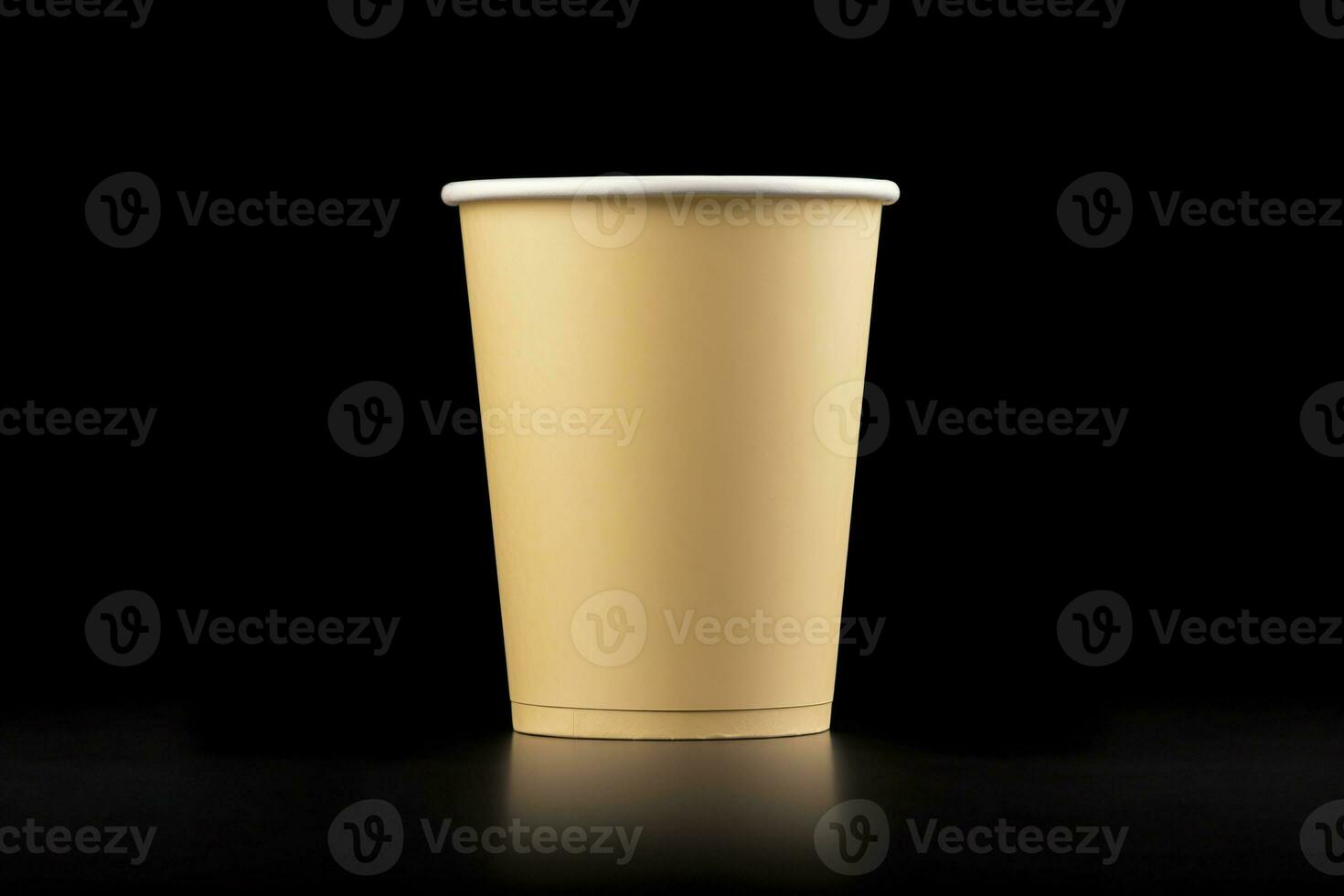 AI generated Side view yellow empty disposable paper fast food cup isolated on black background. Generative AI photo