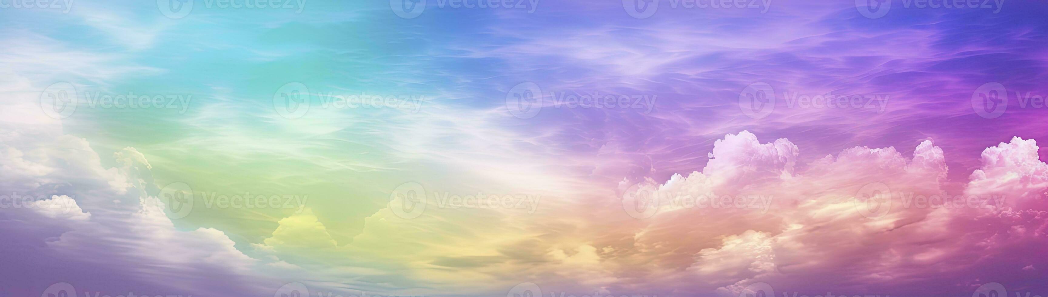 AI generated Rainbow sky with fluffy clouds. Multicolored toned sky. AI Generated. photo