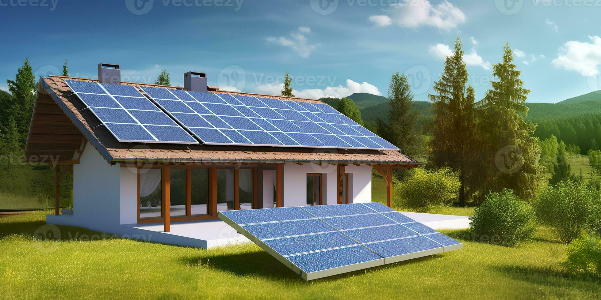 ai generado fotovoltaica solar paneles sostenible energía. un mini poder planta para un hogar. generativo ai foto