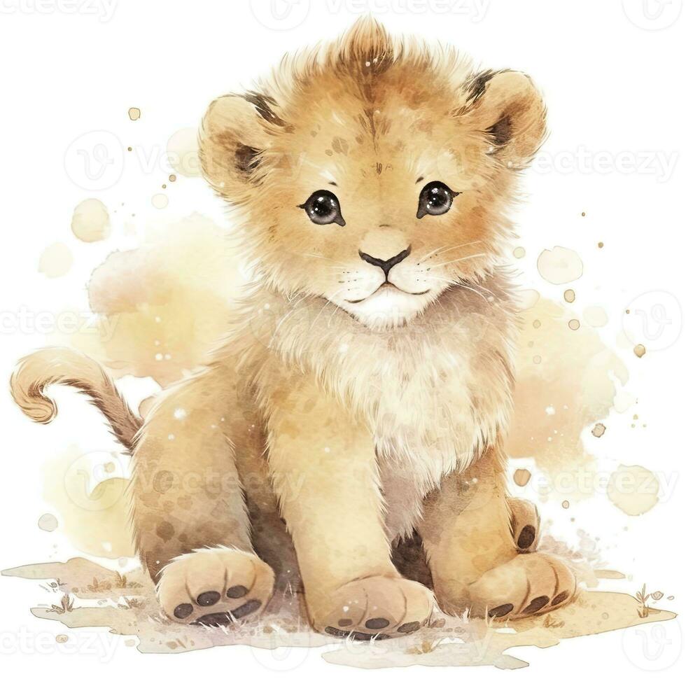 AI generated Watercolor Baby Lion. AI Generated photo