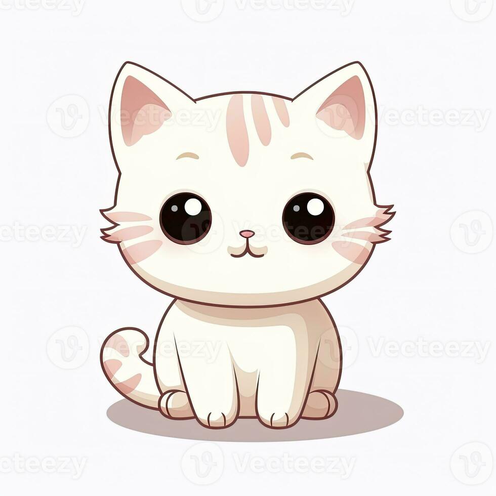 AI generated Cute Kawaii cat clipart icon white background. AI Generated photo