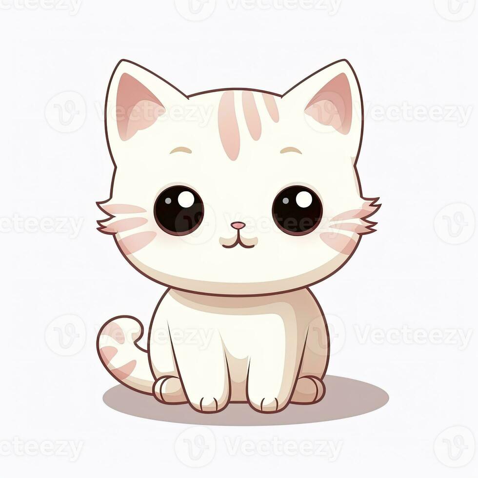 ai generado linda kawaii gato clipart icono blanco antecedentes. ai generado foto