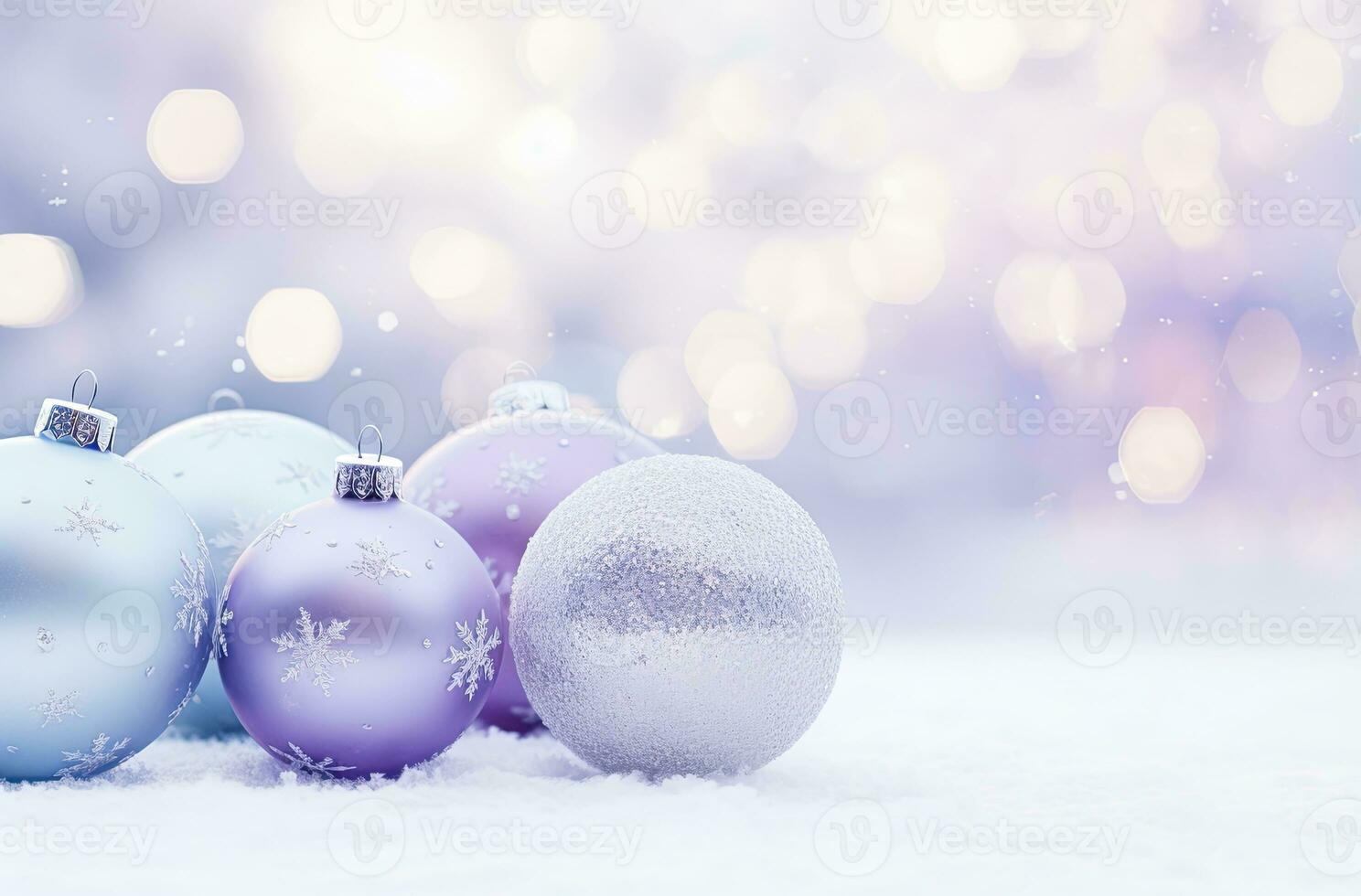 AI generated Christmas decorations ball on snow background. AI Generated photo