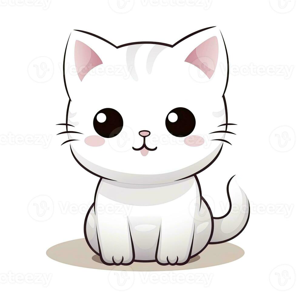 AI generated Cute Kawaii cat clipart icon white background. AI Generated photo