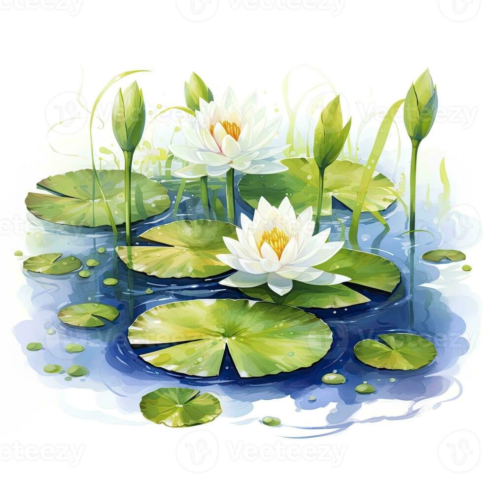 AI generated Water Lily in Pond. Watercolor design. AI Generated photo