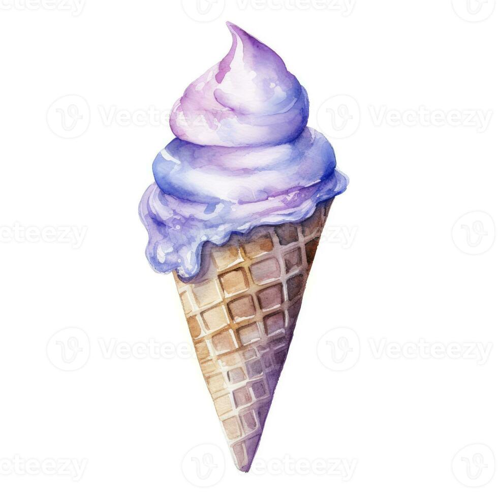 AI generated Watercolor ice cream in a waffle cone. AI Generated photo