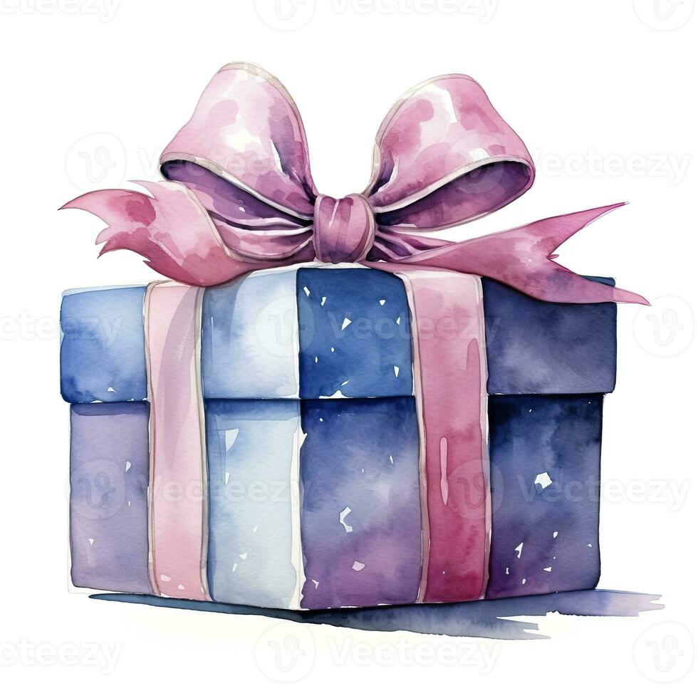 AI generated Watercolor birthday present with bow isolated on white background.  AI Generated photo