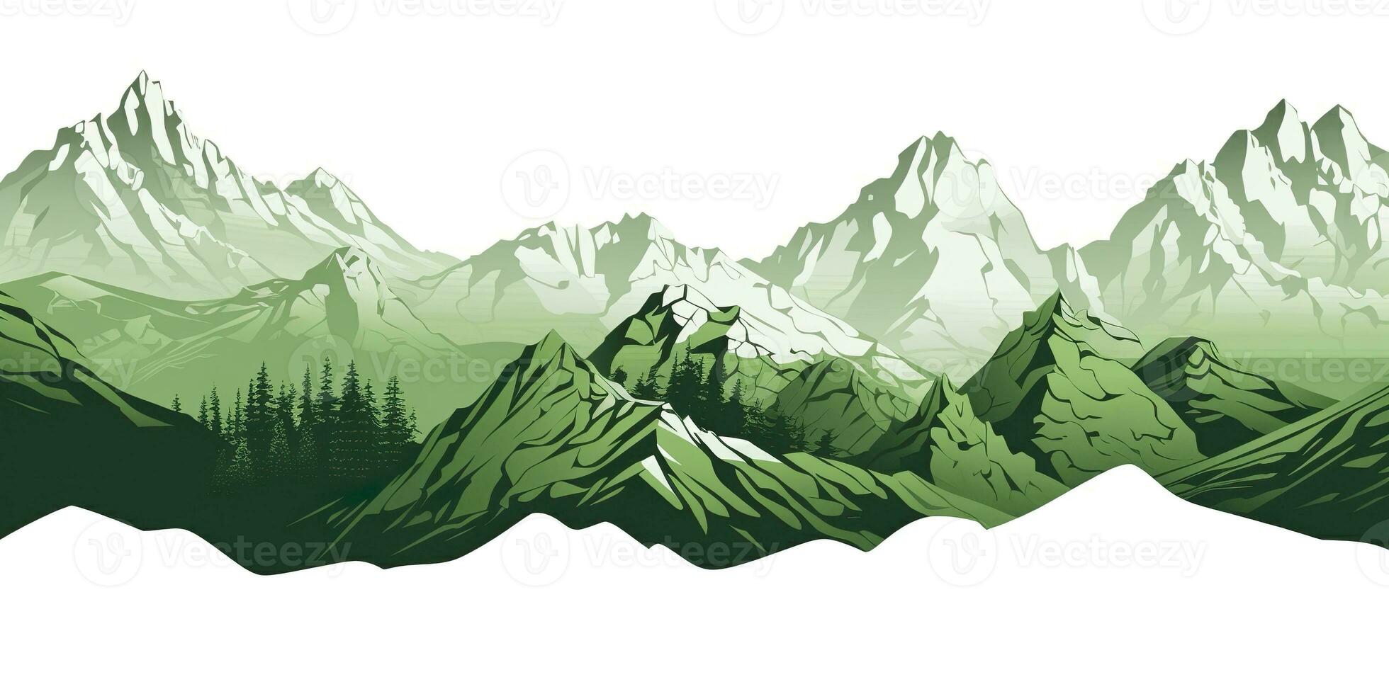 AI generated Green mountain ranges on white background.  AI Generative photo