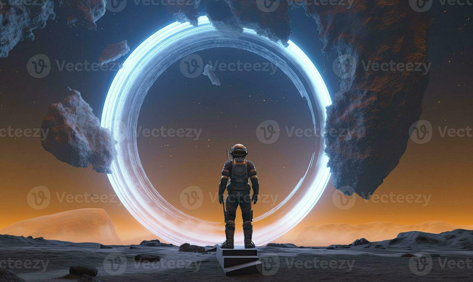 AI generated Astronaut in front of dimensional portal.  AI Generated. photo