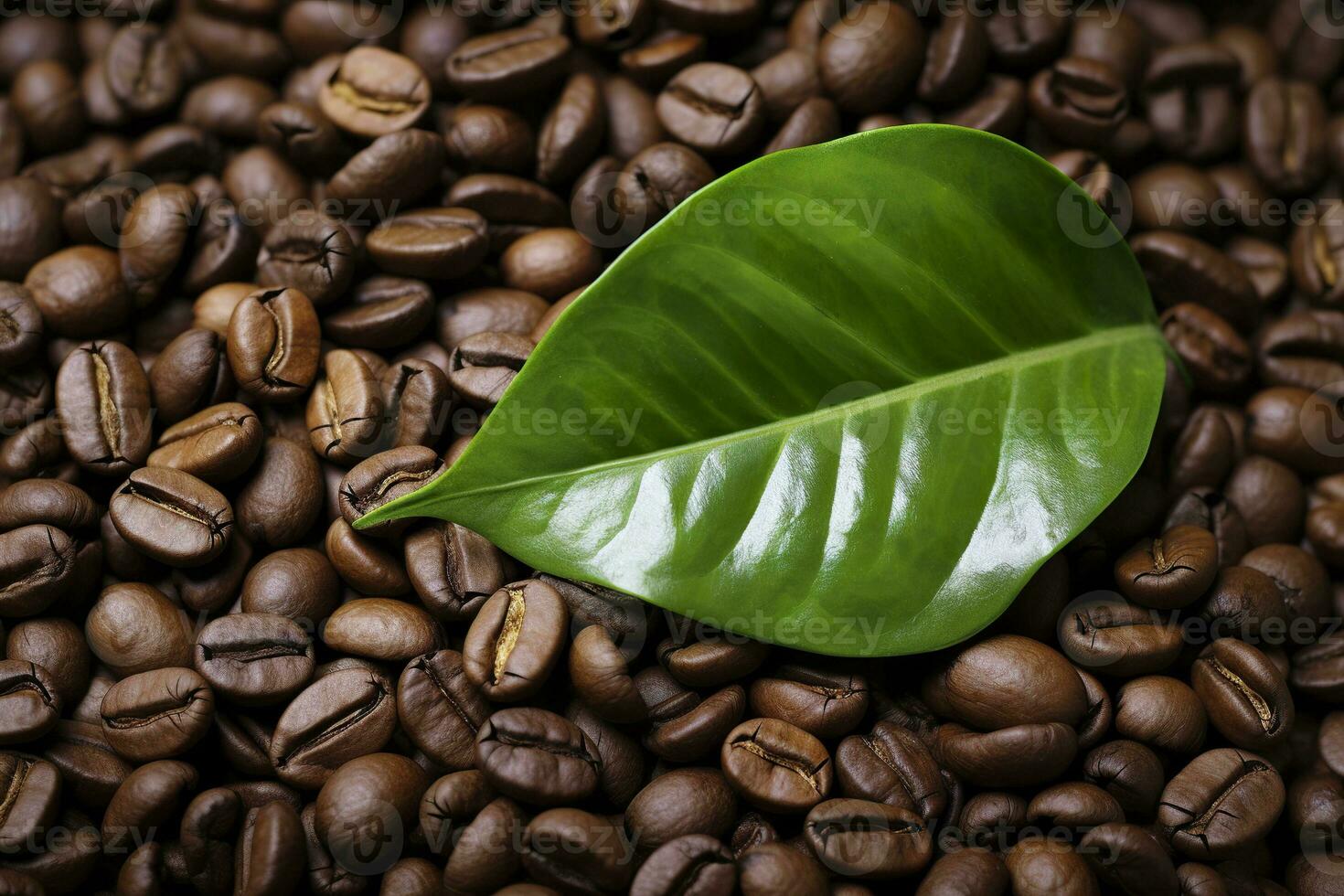 AI generated Green leaves with coffee beans as background. AI Generated photo