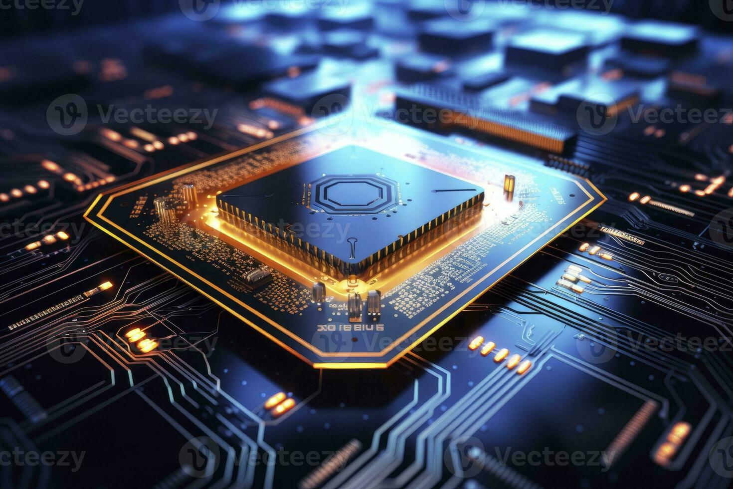 AI generated Futuristic central processor unit. Powerful Quantum CPU motherboard. AI Generated photo