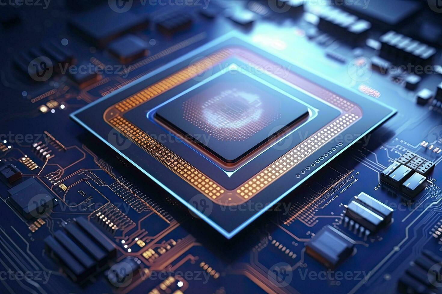 AI generated Futuristic central processor unit. Powerful Quantum CPU motherboard. AI Generated photo
